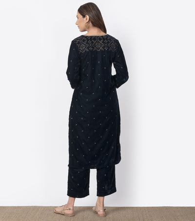Navy Velvet embroidered Kurta Set