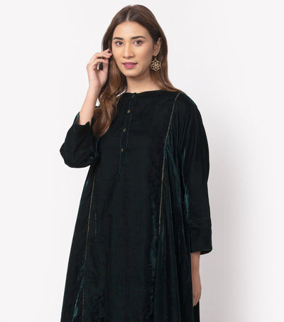 Green A-Line Velvet Tunic