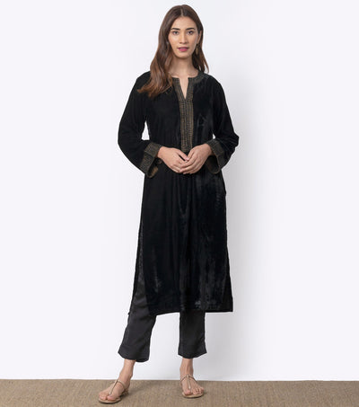 Black Velvet embroidered Kurta & Pants Set