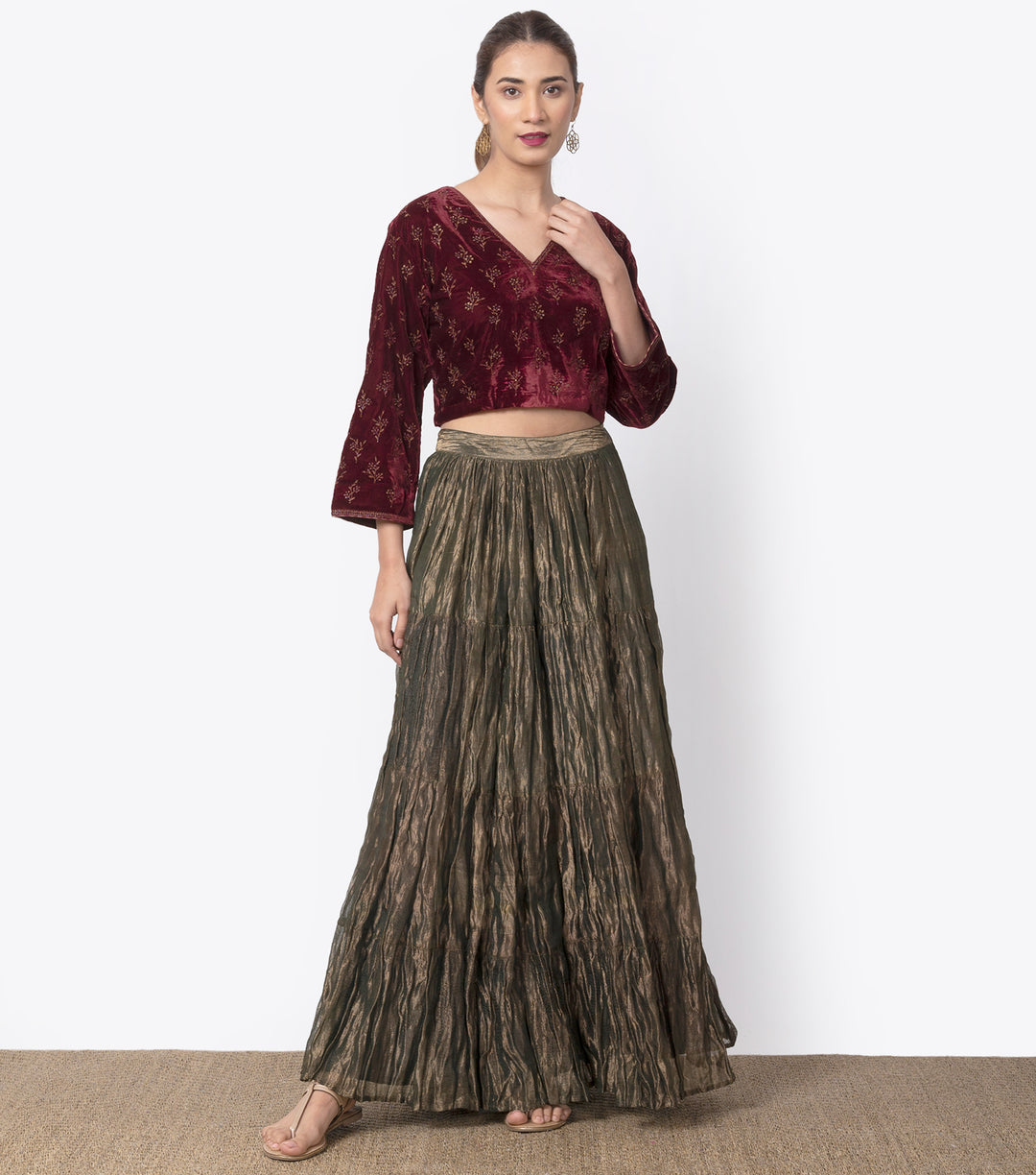 Maroon velvet embroidered blouse