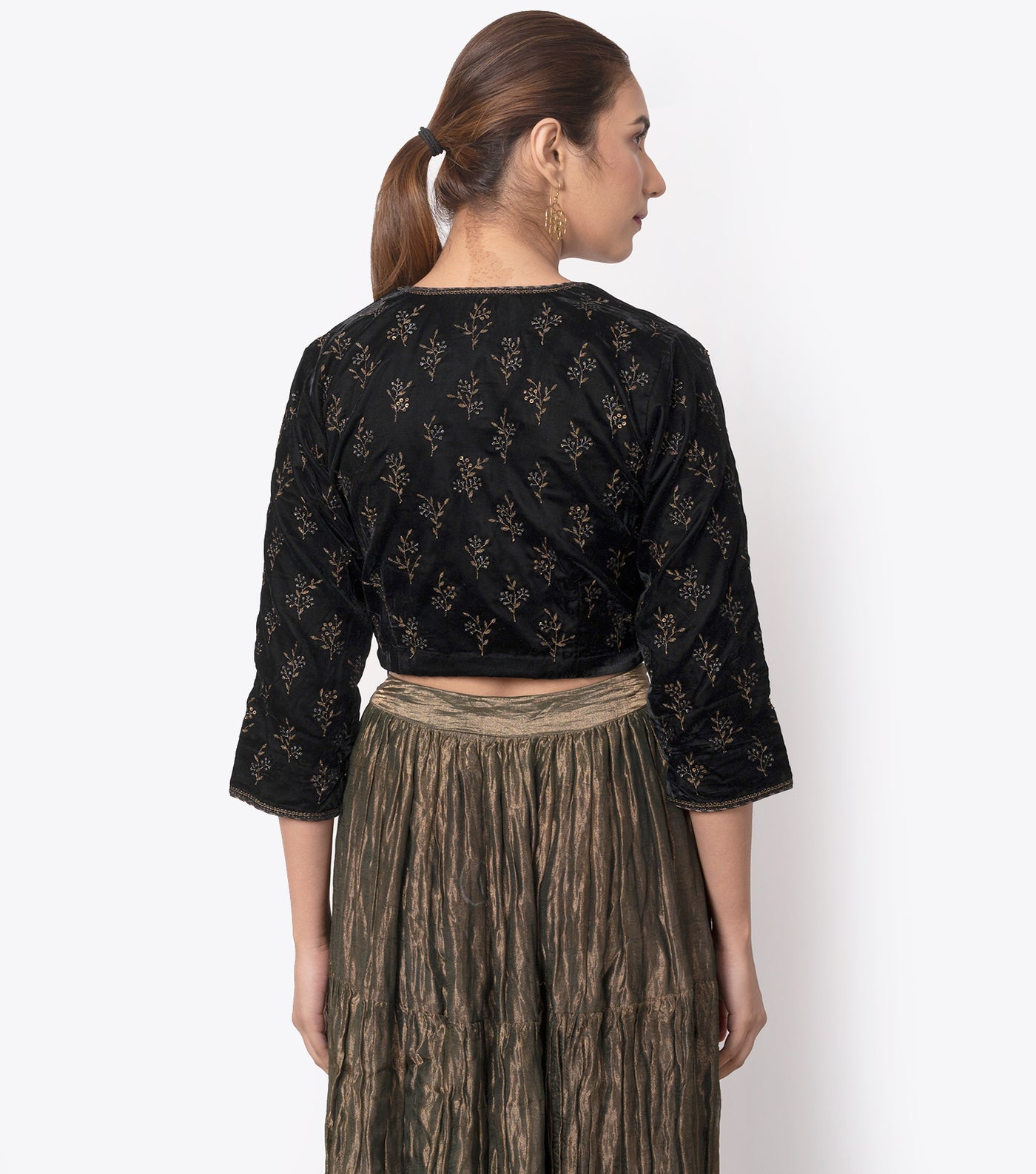 Black velvet embroidered blouse