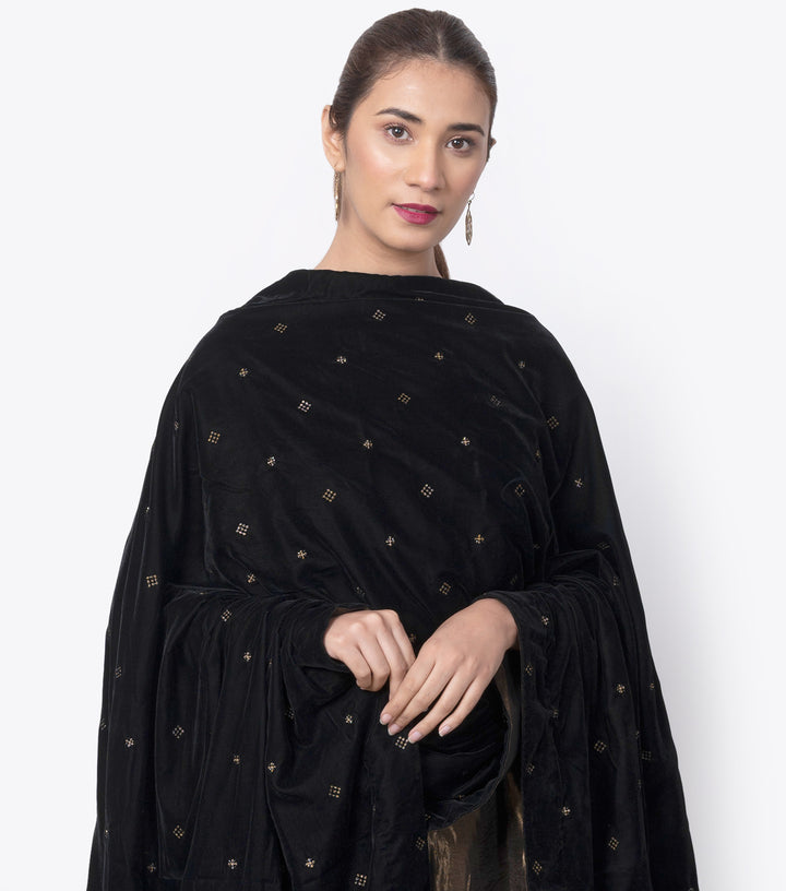 Black embroidered velvet dupatta