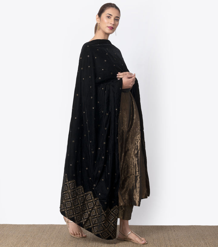 Black embroidered velvet dupatta