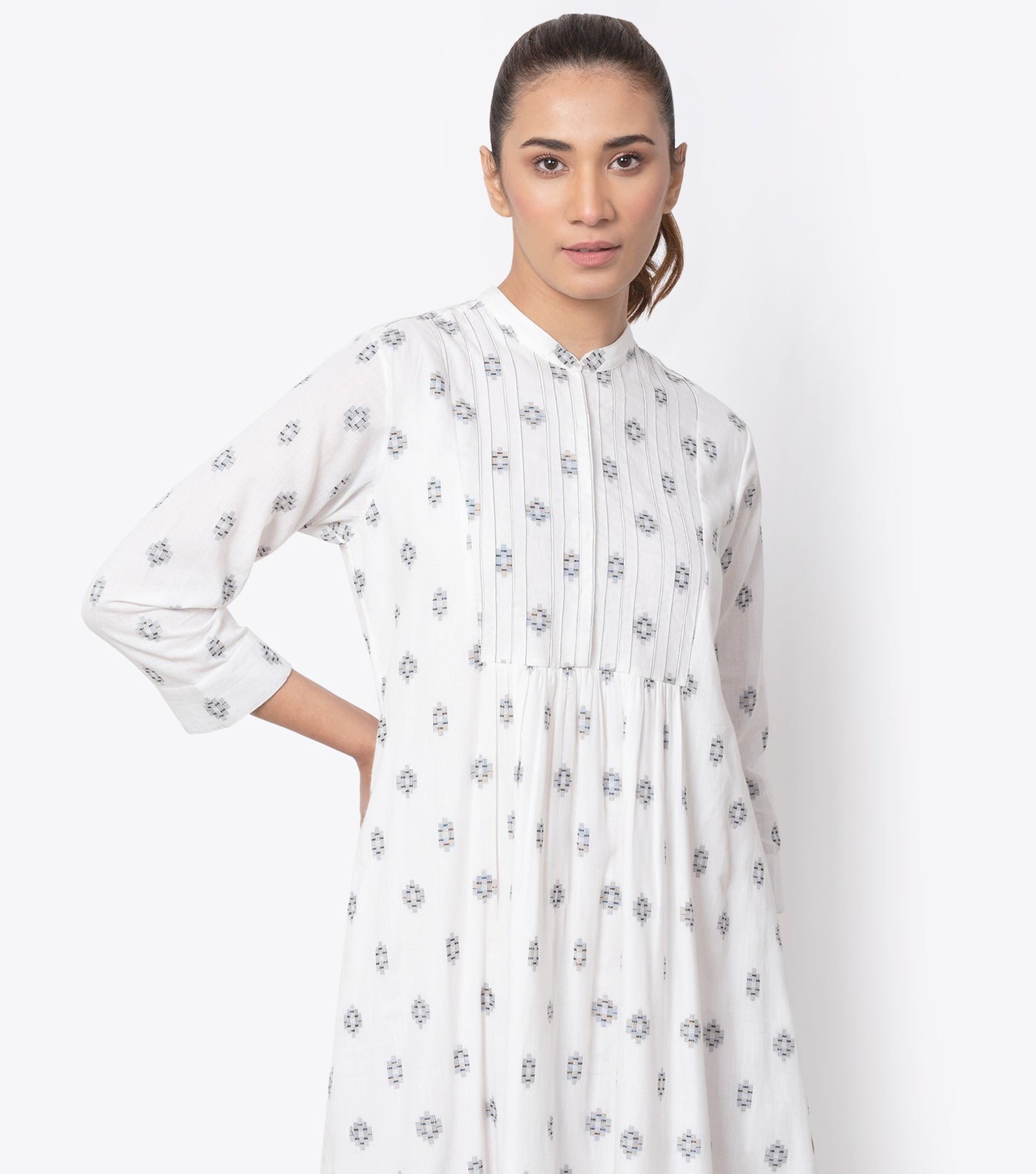 White Cotton Pintuck Dress