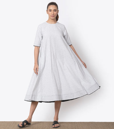 White Cotton Woven Flared Dress