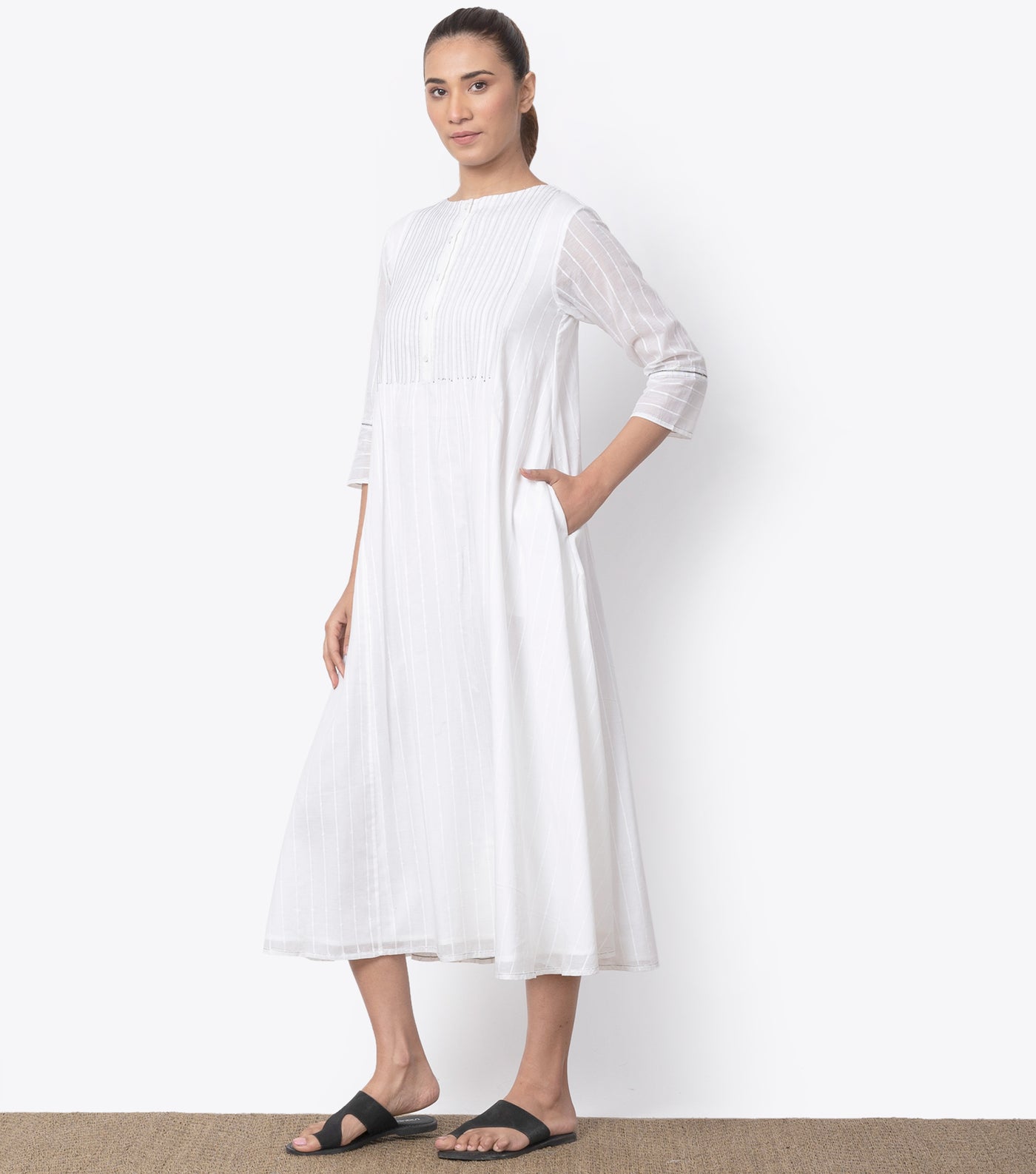 White Cotton Pintuck Dress