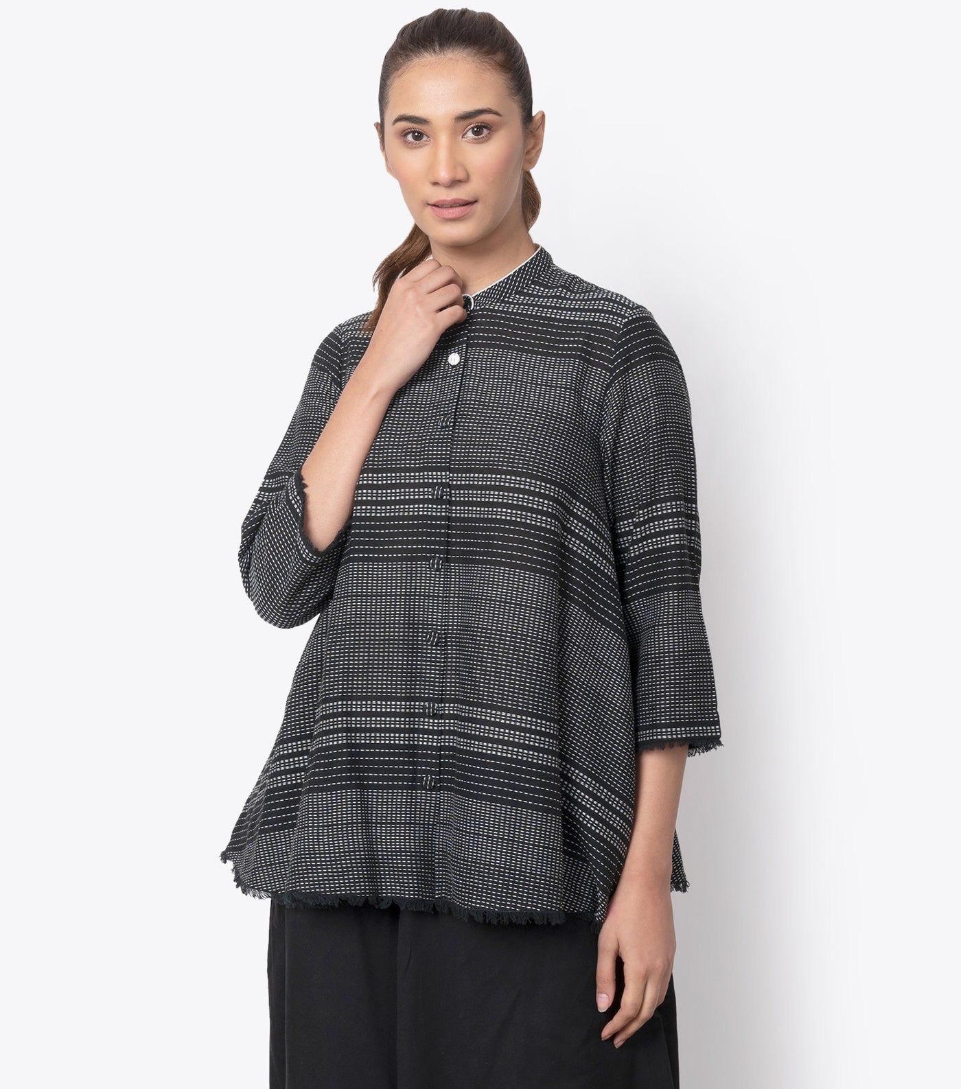 Black Cotton Kantha Shirt