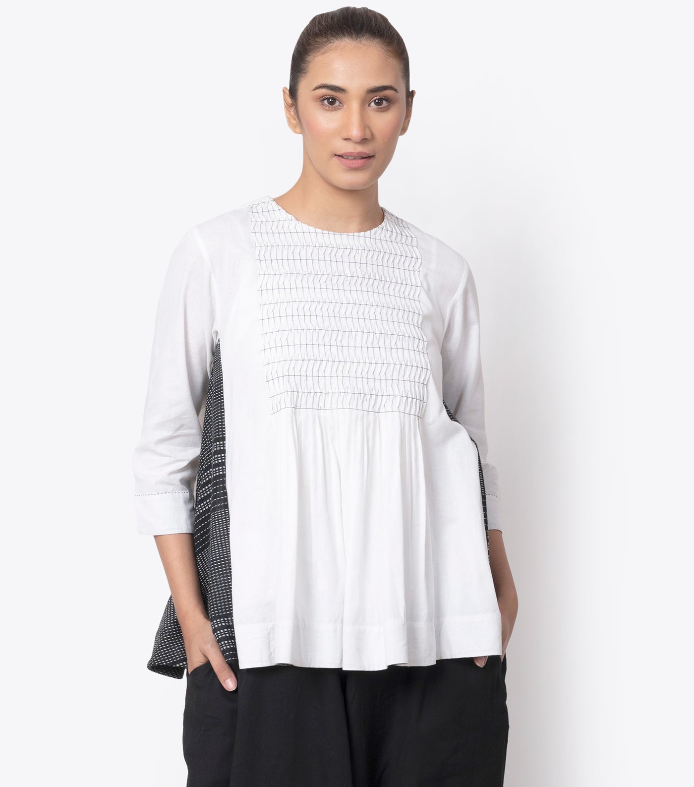White Pintuck Cotton Linen Top