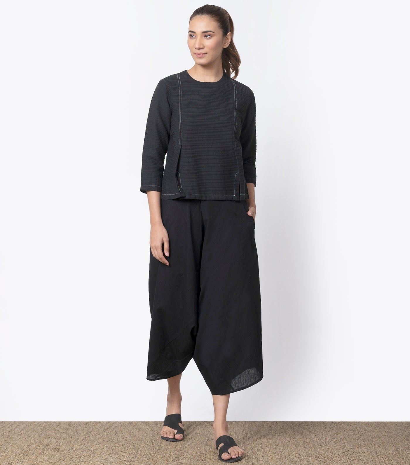 Black Pintuck Cotton Top