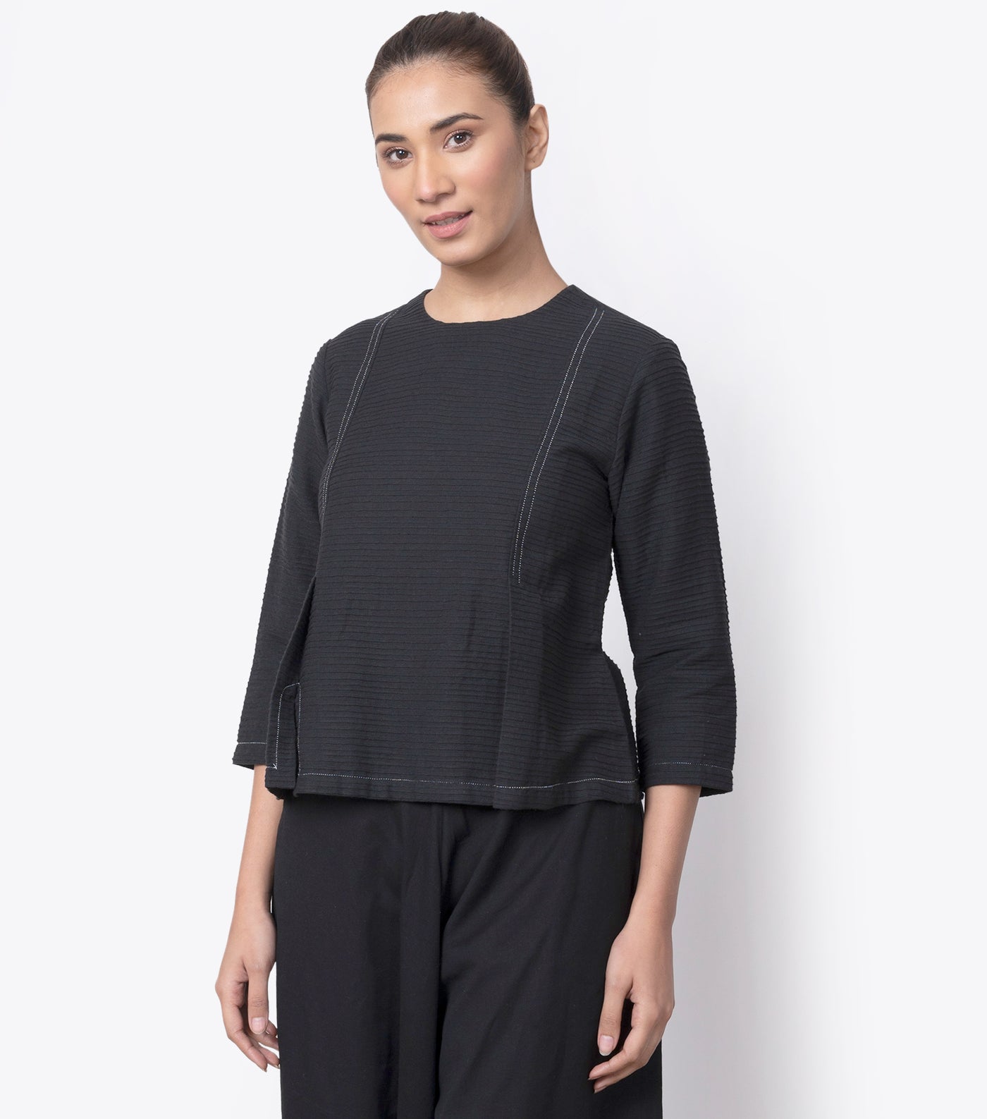 Black Pintuck Cotton Top