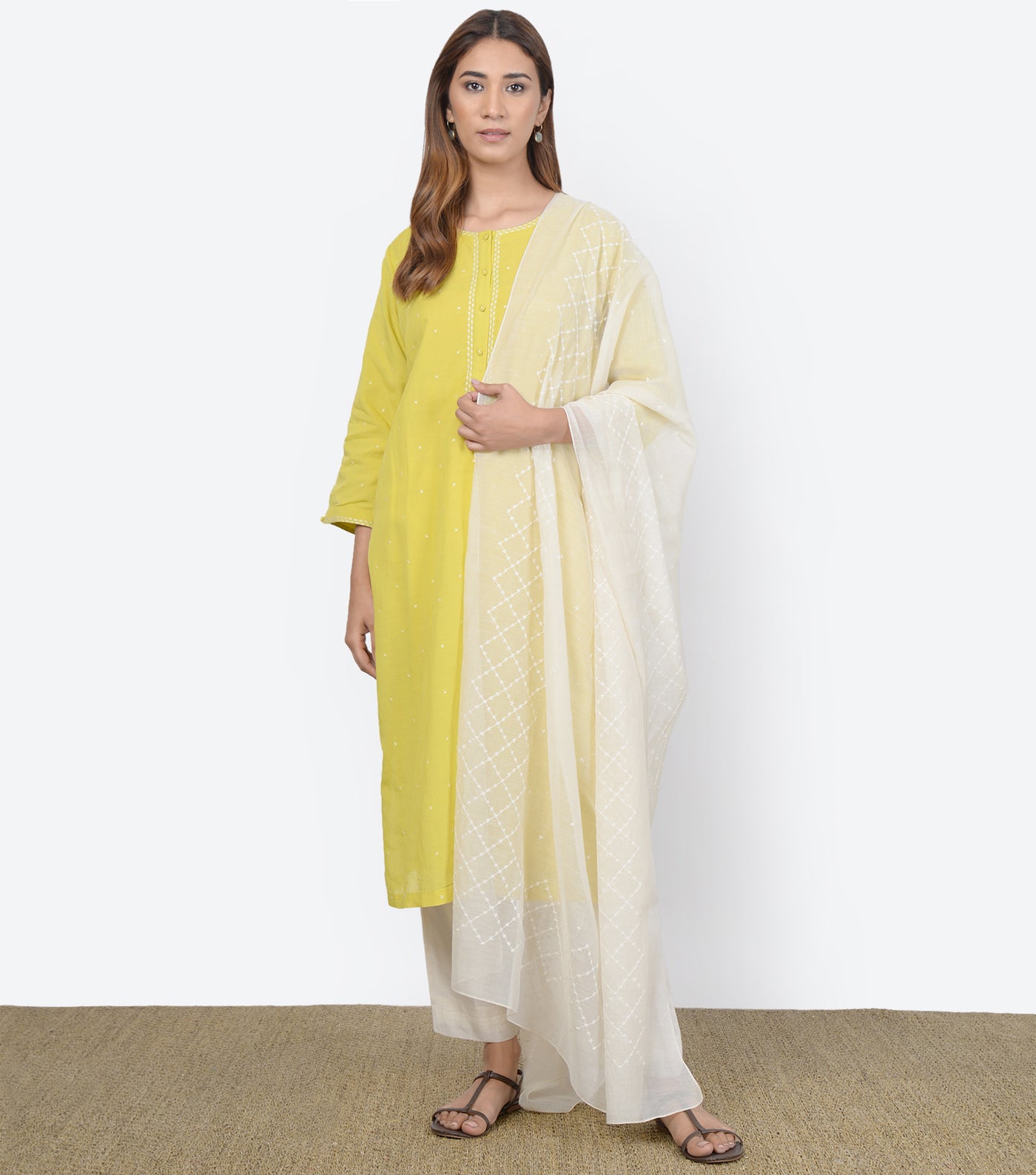 Yellow Cotton Silk Kurta & Dupatta Set