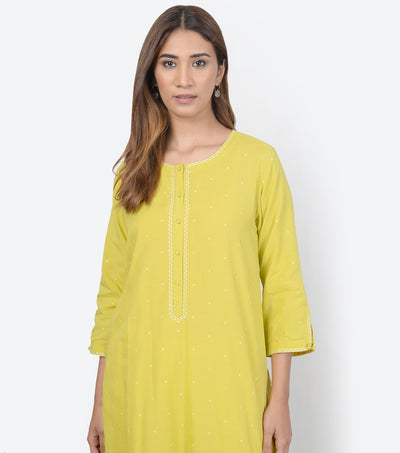 Yellow Cotton Silk Kurta & Dupatta Set