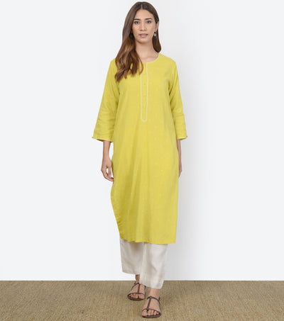 Yellow Cotton Silk Kurta & Dupatta Set