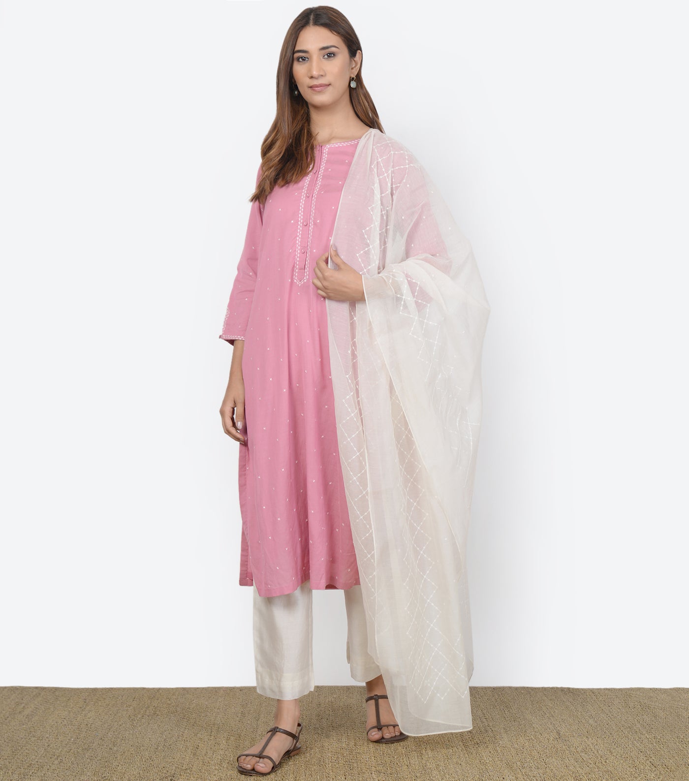Pink Cotton Silk Kurta & Dupatta Set