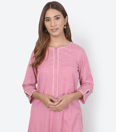 Pink Cotton Silk Kurta & Dupatta Set