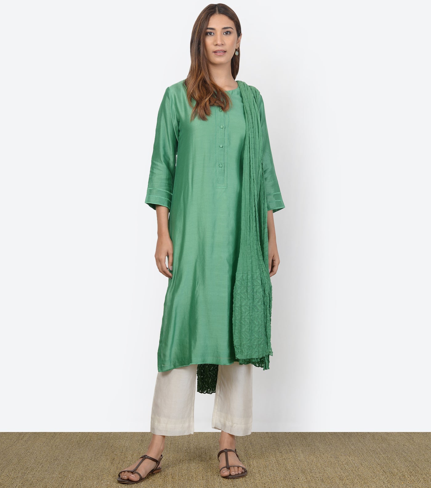 Green Cotton Silk Kurta & Dupatta Set