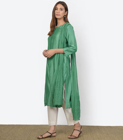 Green Cotton Silk Kurta & Dupatta Set