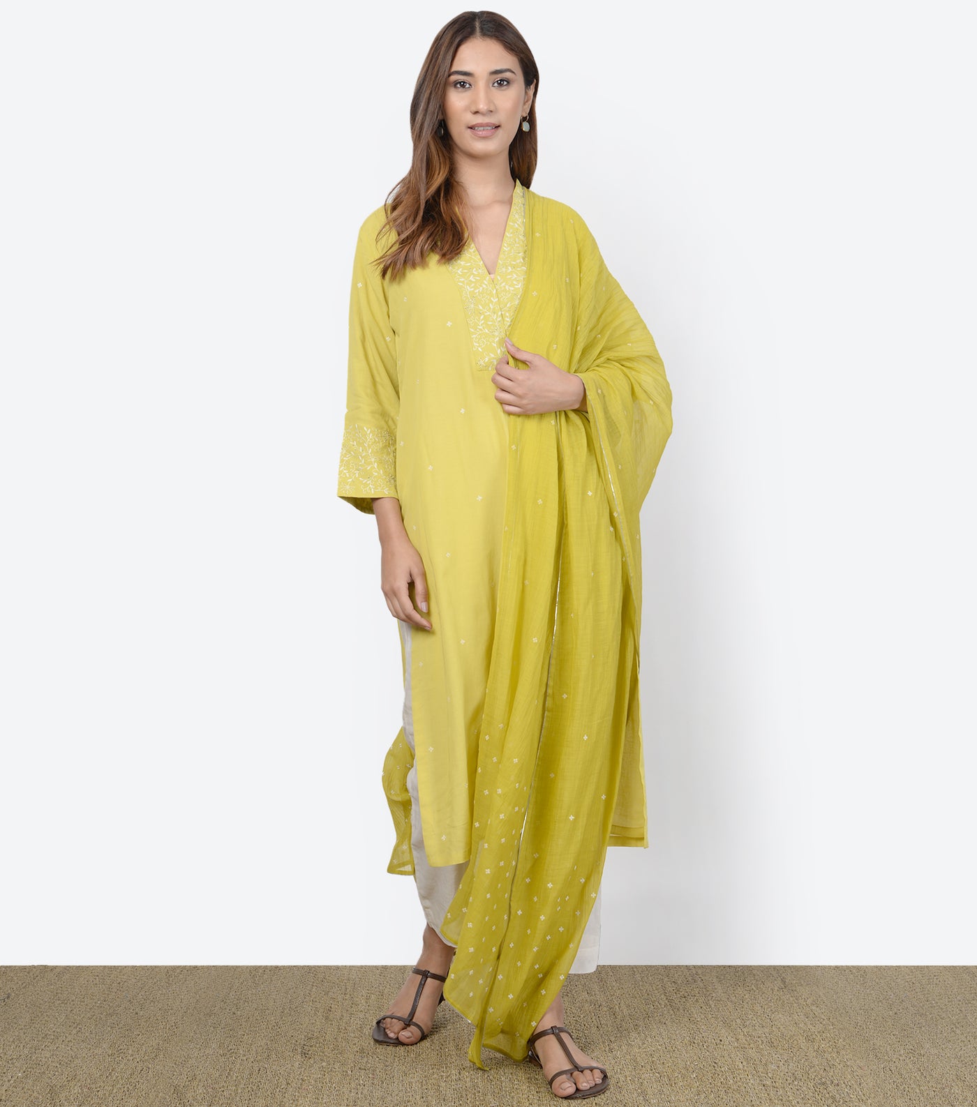 Yellow Cotton Silk Kurta & Dupatta Set