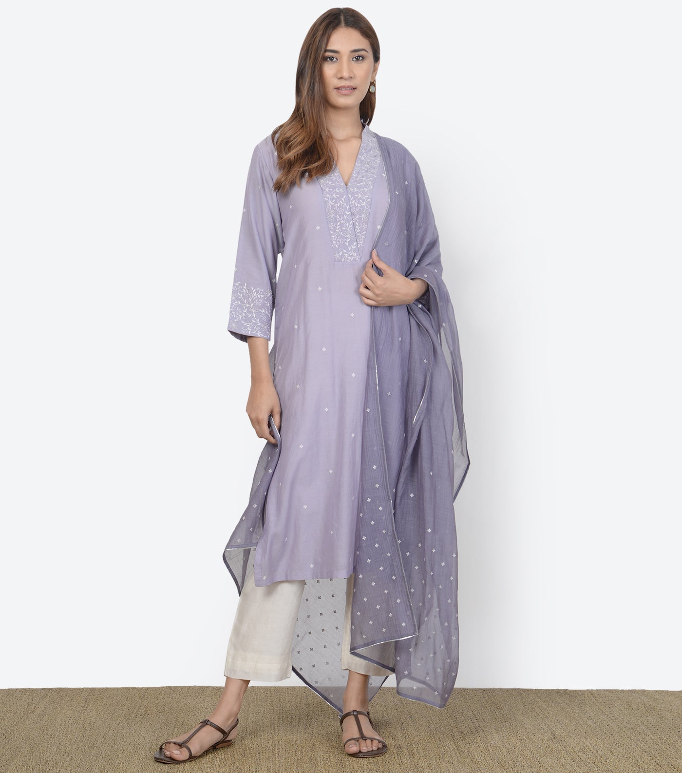 Mauve Cotton Silk Kurta & Dupatta Set