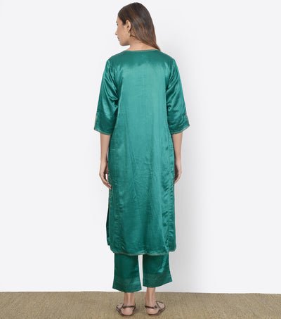 Emerald Mashroo Silk Kurta with pants - Set of 2