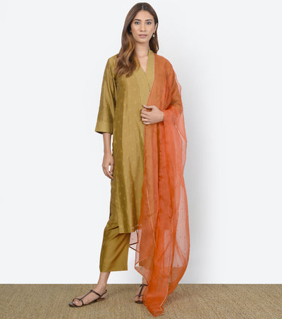 Mustard Cotton Silk Kurta & Dupatta Set