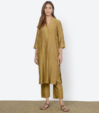 Mustard Cotton Silk Kurta & Dupatta Set