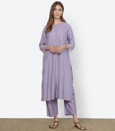 Mauve Modal Silk Kurta & Pants Set