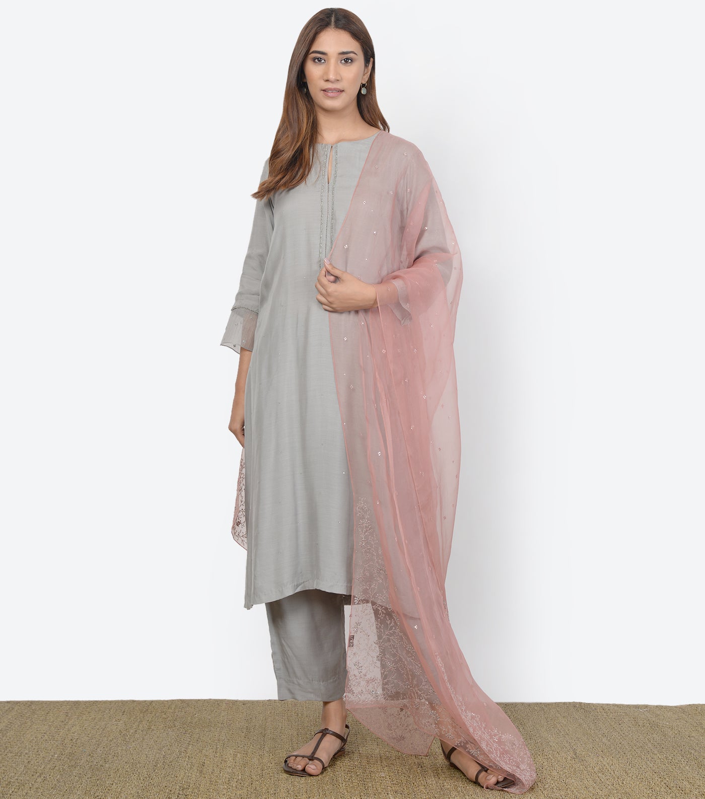 Grey Modal Silk Kurta & Pants Set