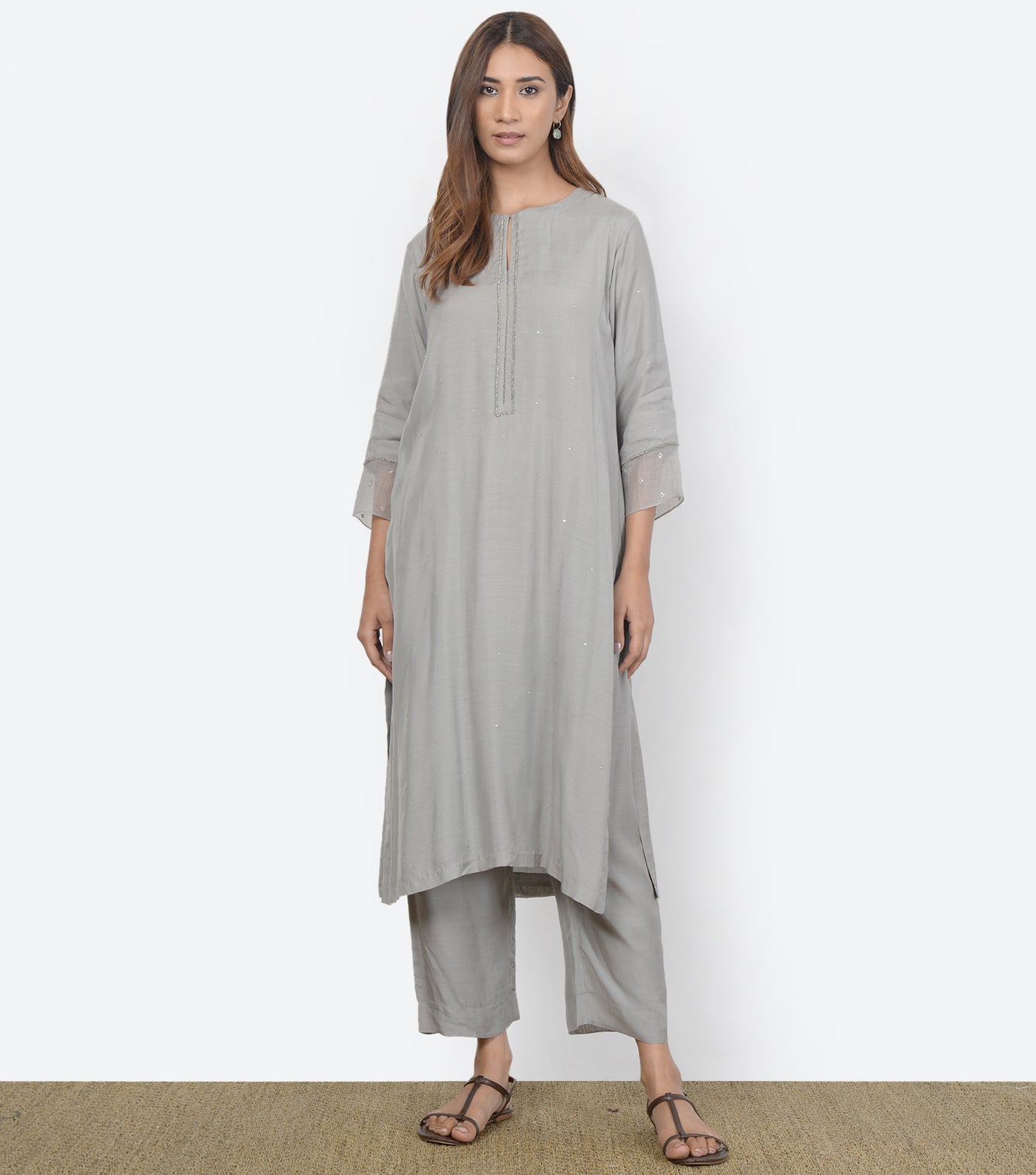 Grey Modal Silk Kurta & Pants Set