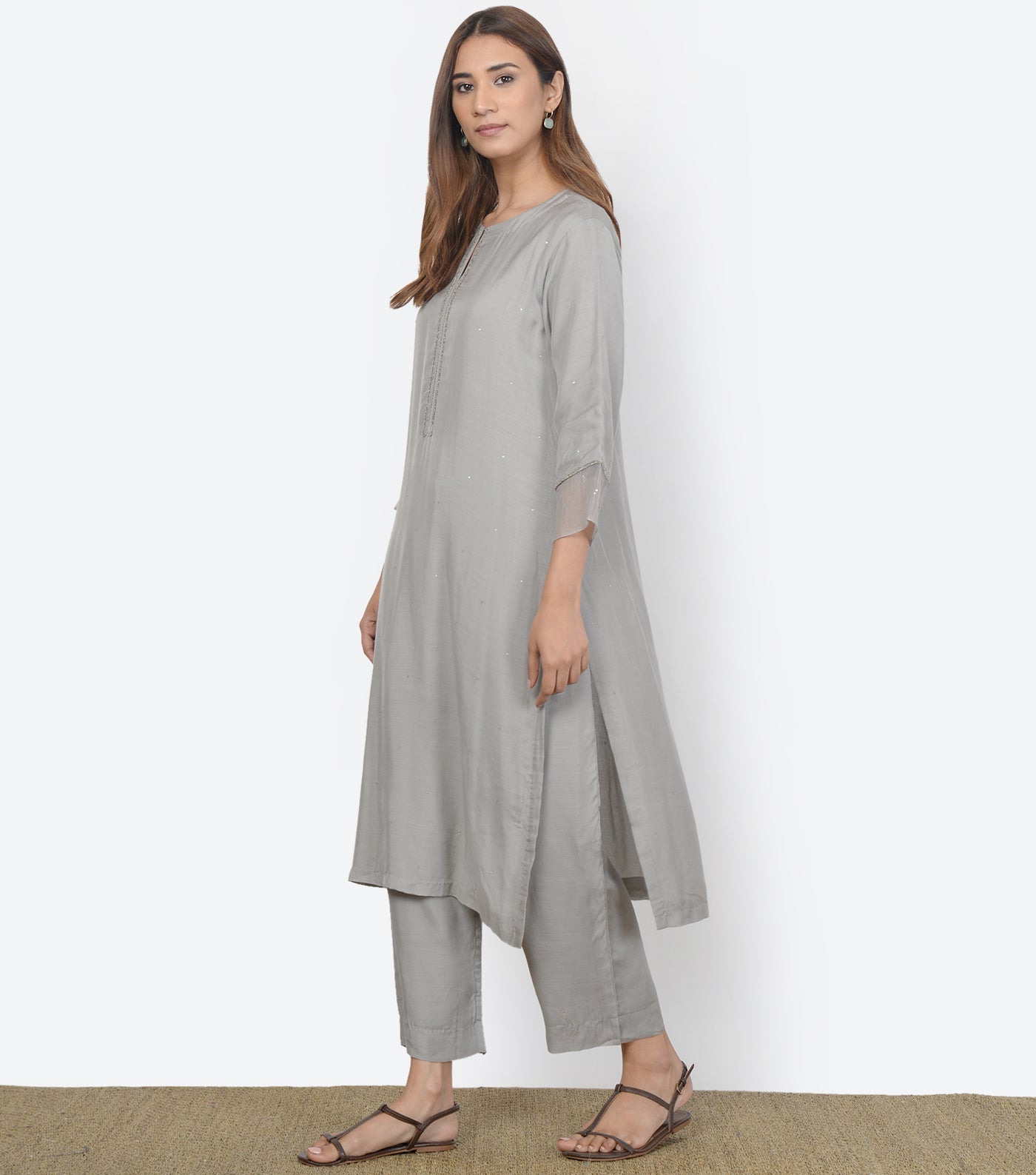 Grey Modal Silk Kurta & Pants Set