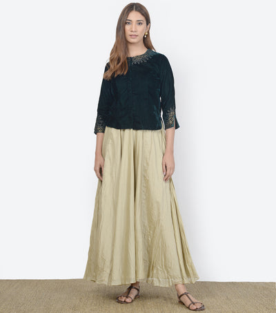 Green velvet embroidered blouse