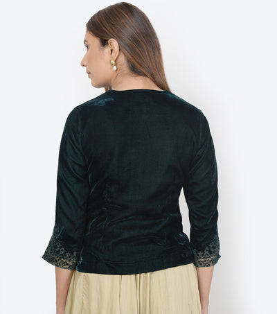 Green velvet embroidered blouse