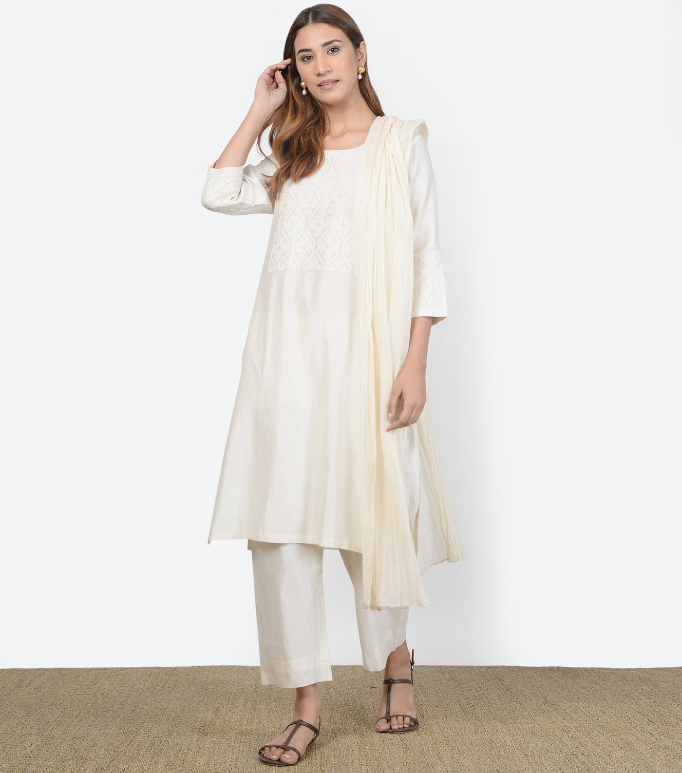 Cutwork Natural Summer Kurta Set