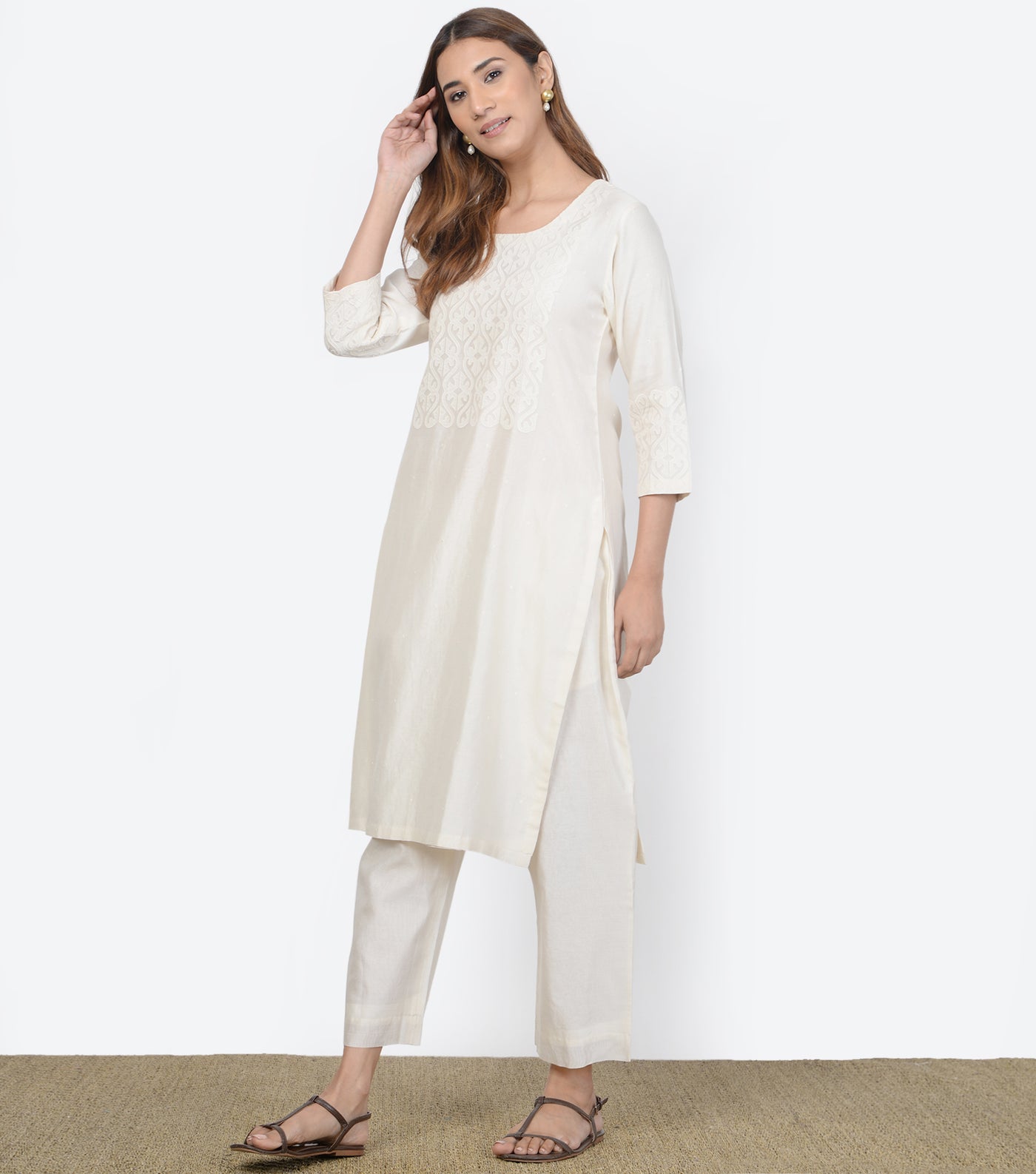 Cutwork Natural Summer Kurta Set