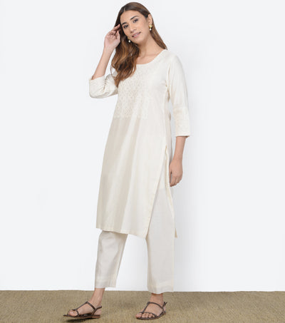 Cutwork Natural Summer Kurta Set