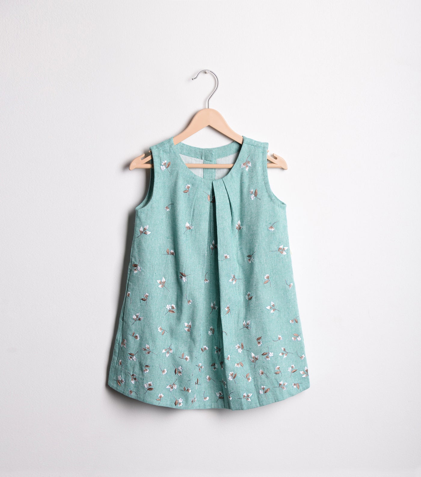 Teal chambray embroidered dress