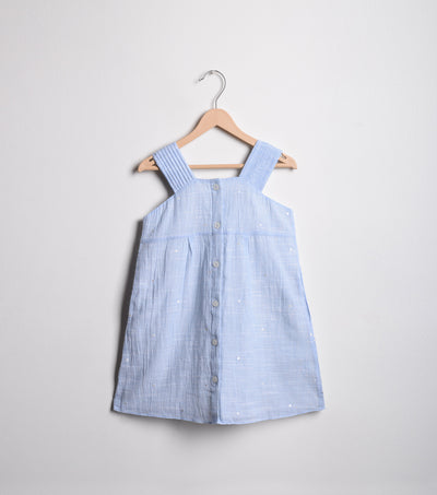 Blue Cotton Embroidered A-line dress
