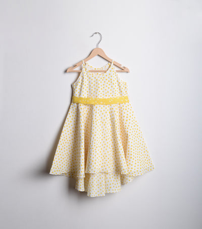 Yellow Polka Cotton flared dress