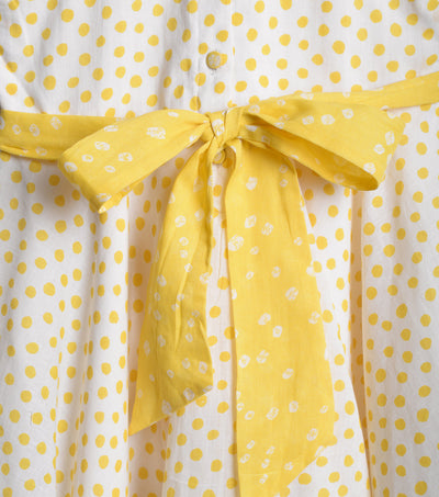 Yellow Polka Cotton flared dress