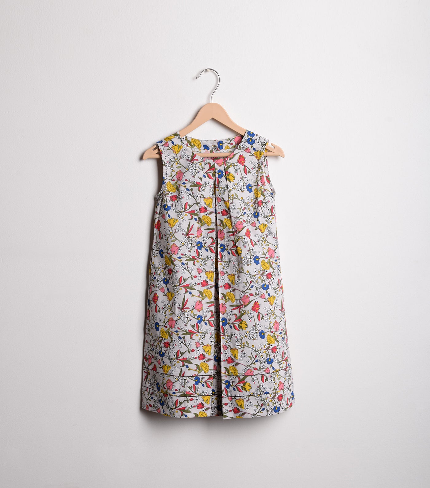 Beige Floral Cotton A-line dress