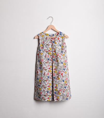 Beige Floral Cotton A-line dress