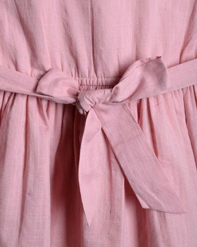 Pink Cotton Linen embroidered flared dress