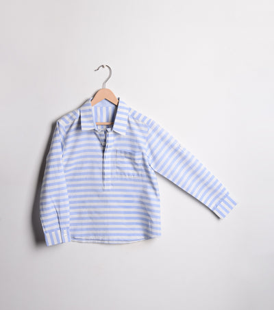Blue Cotton Striped Shirt