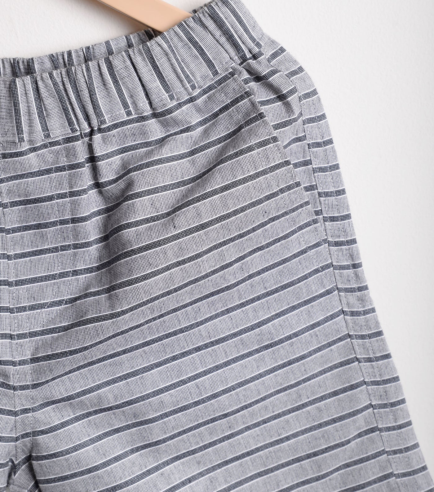 Grey Striped Cotton Shorts