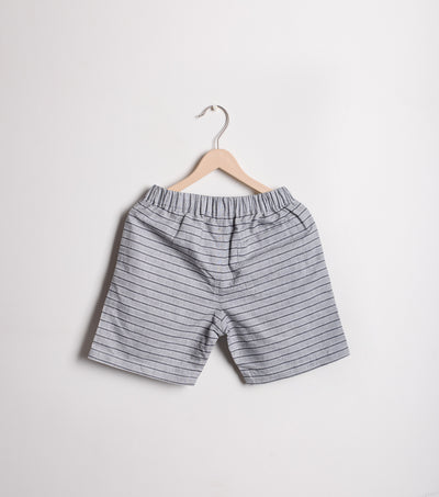 Grey Striped Cotton Shorts