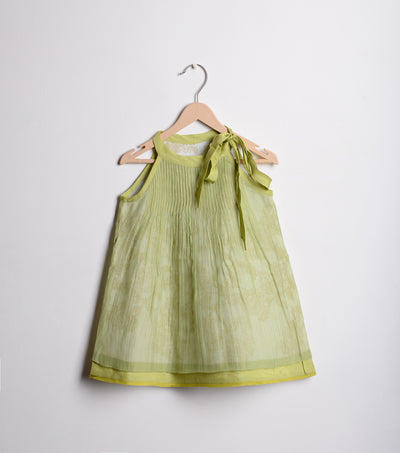 Green Chanderi Flared dress