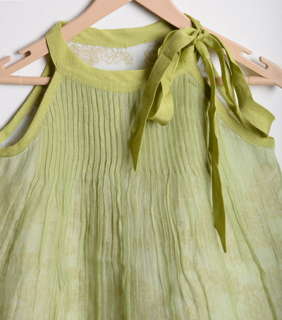 Green Chanderi Flared dress
