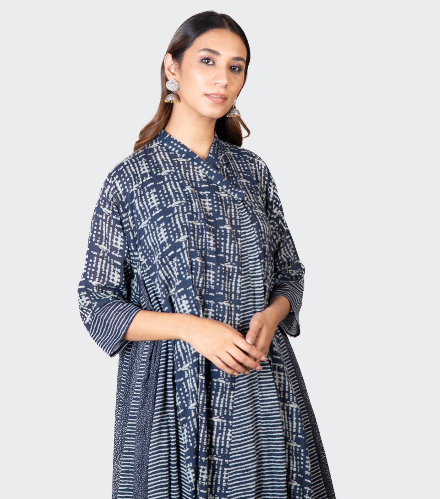 Navy Blue Cotton Printed Choga