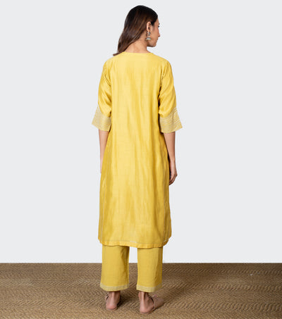 Yellow Zari Embroidered Chanderi Kurta & pants set