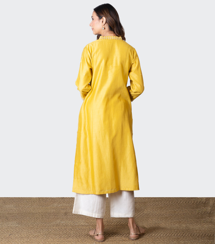 Yellow Embroidered Chanderi Kurta